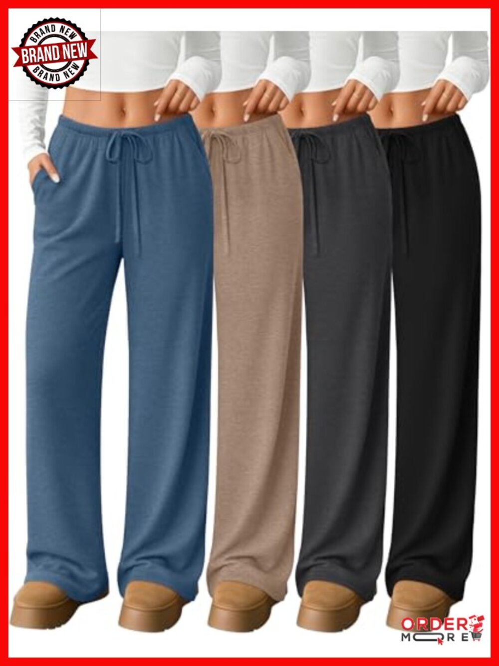 4 Pack Women's Wide Leg Lounge Yoga Pants with Pockets